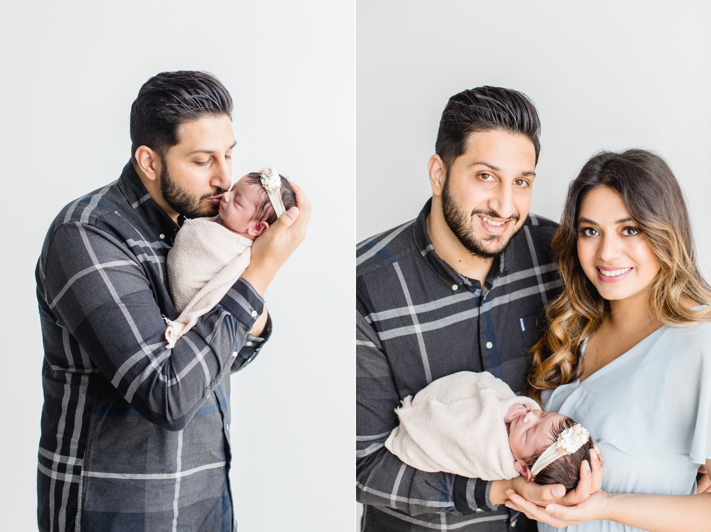 New parents with baby girl during studio newborn session. Photos by Sana Ahmed Photography