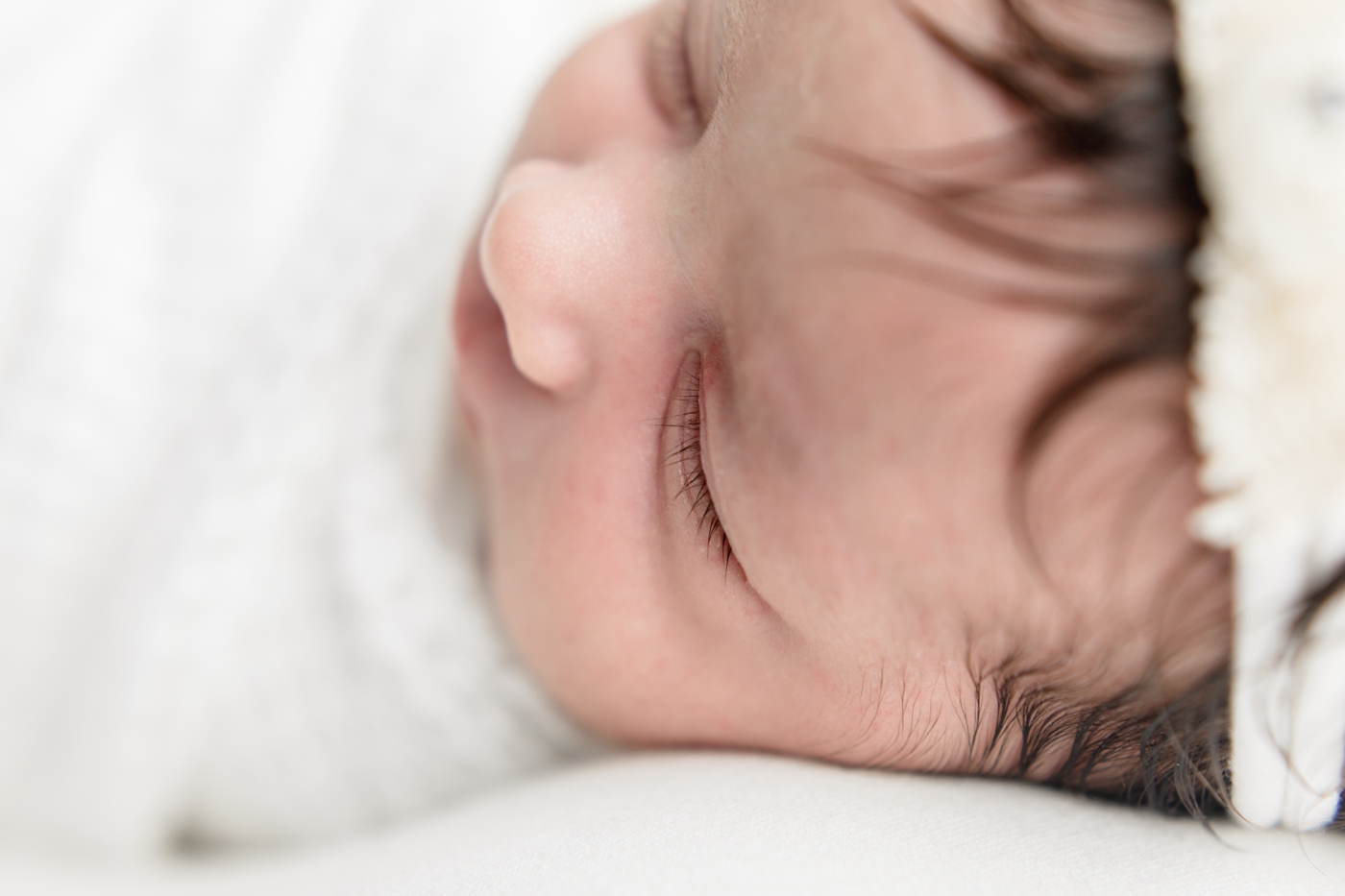 Eyelash details of newborn during studio session. Photo by Sana Ahmed Photography