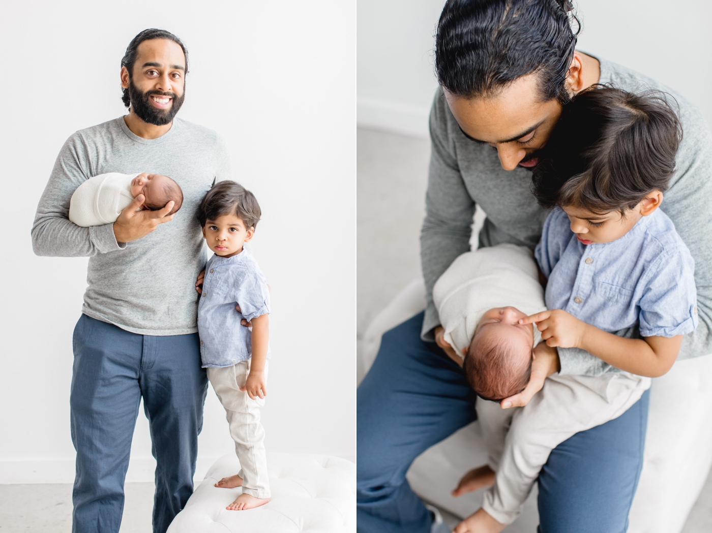 Sweet images of Dad with toddler and baby by Austin TX newborn photographer, Sana Ahmed Photography.
