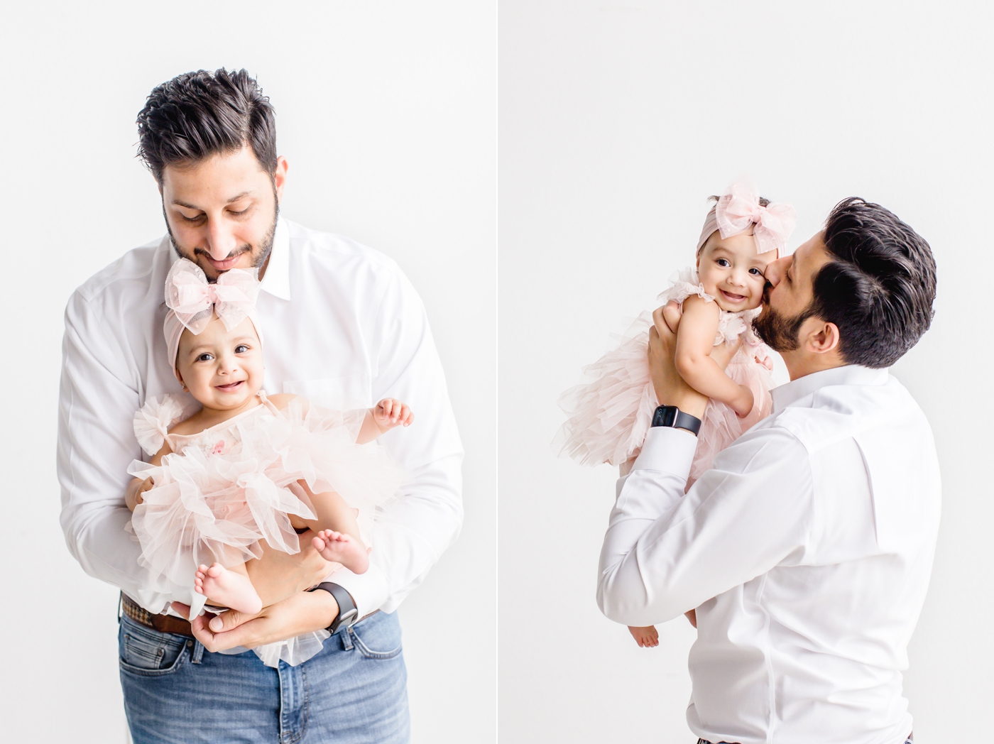 Sweet Daddy and daughter photos during studio milestone session. Photos by Cedar Park family photographer, Sana Ahmed Photography.