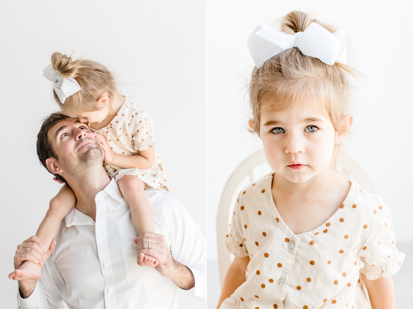Playful image of little girl on Dad's shoulders. Photos by Sana Ahmed Photography.