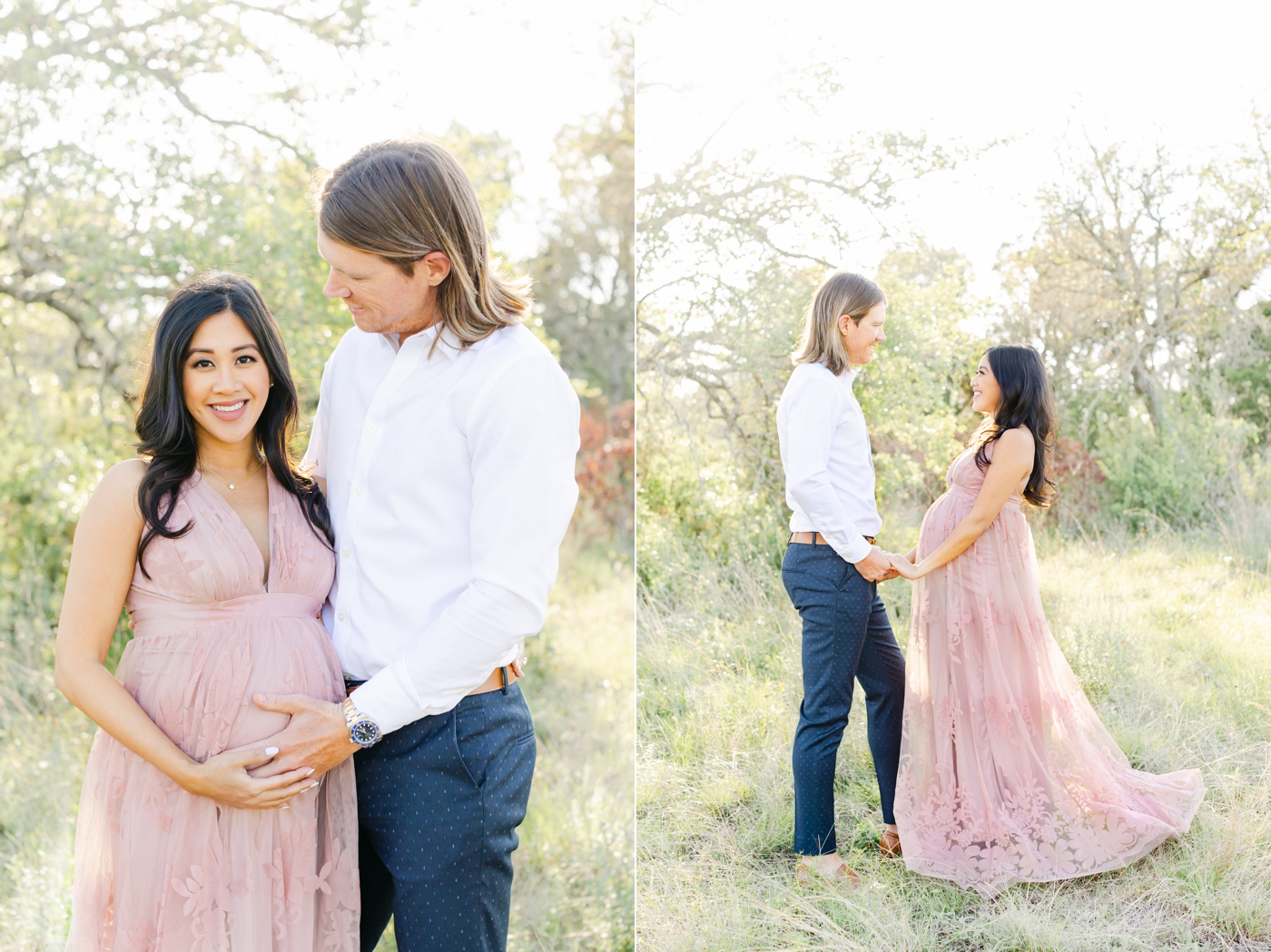 Maternity photoshoot with Mom in gorgeous lace maxi dress by Round Rock TX maternity photographer, Sana Ahmed Photography.