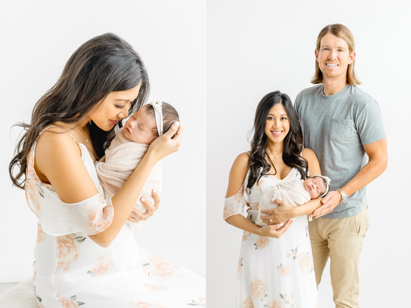 Mom and Dad holding baby girl during newborn session in Austin studio. Photos by Sana Ahmed Photography.