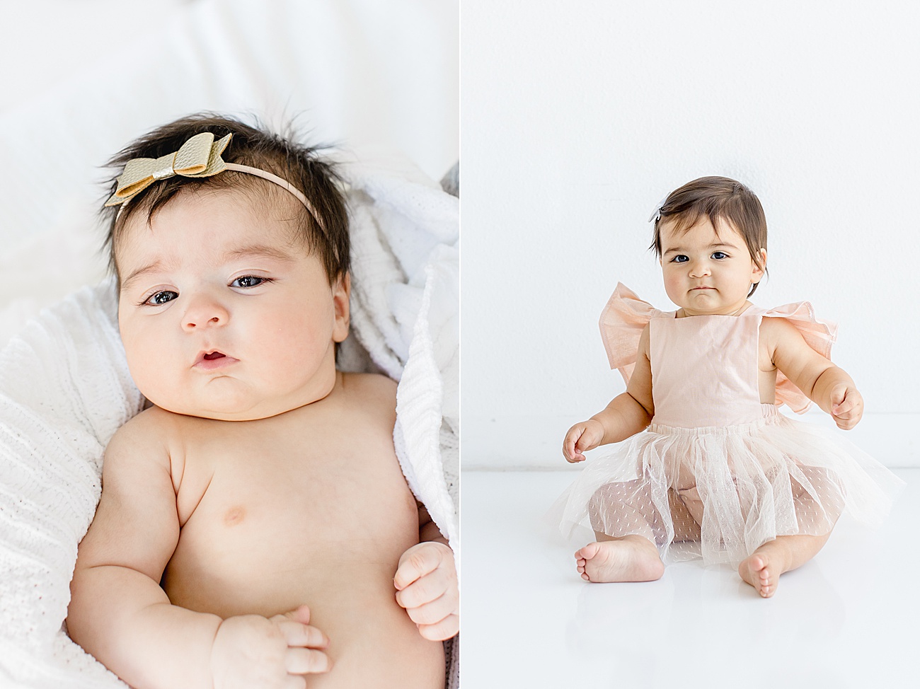 Side-by-side photos of baby and toddler from 3 months old to one year. Photos by Sana Ahmed Photography