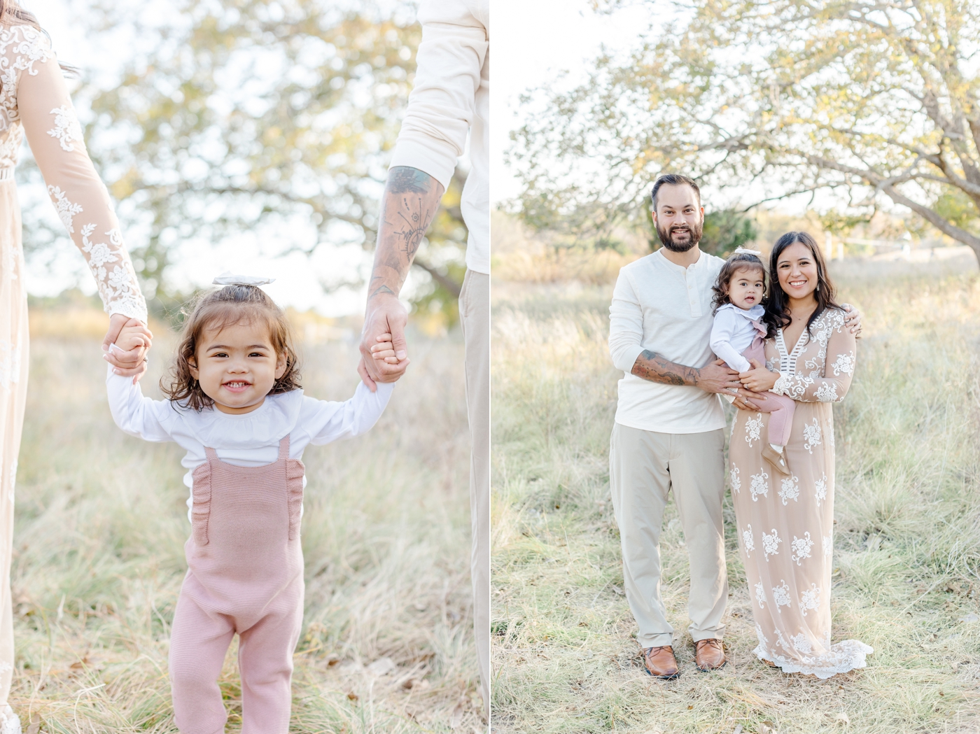 Smiling toddler with parents during park family session in Austin, TX park. Photos by Sana Ahmed Photography.