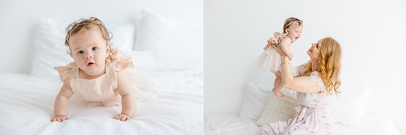 Baby girl in a pink dress | Studio Family Sessions Austin with Sana Ahmed Photography