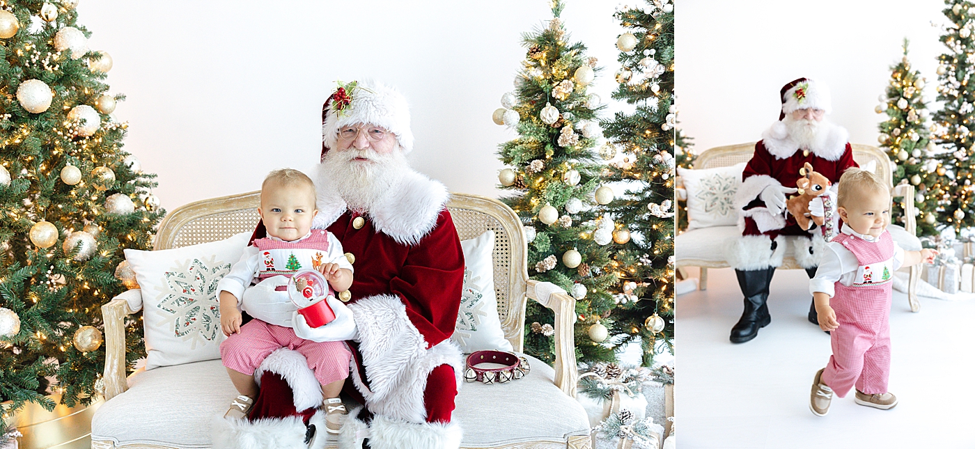 Santa holding a baby boy in a red jumper | Image by Sana Ahmed Photography